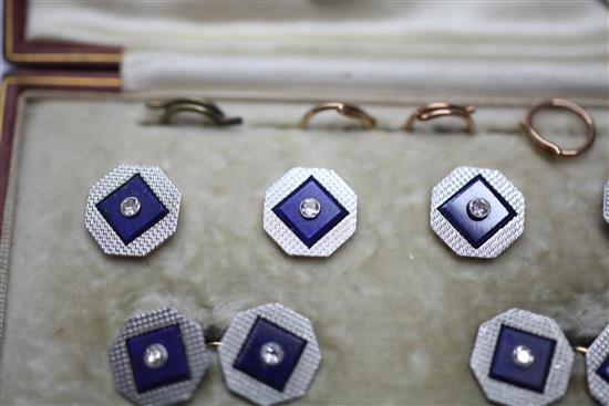 A 1940S 18ct gold and platinum, lapis lazuli and diamond dress stud set,